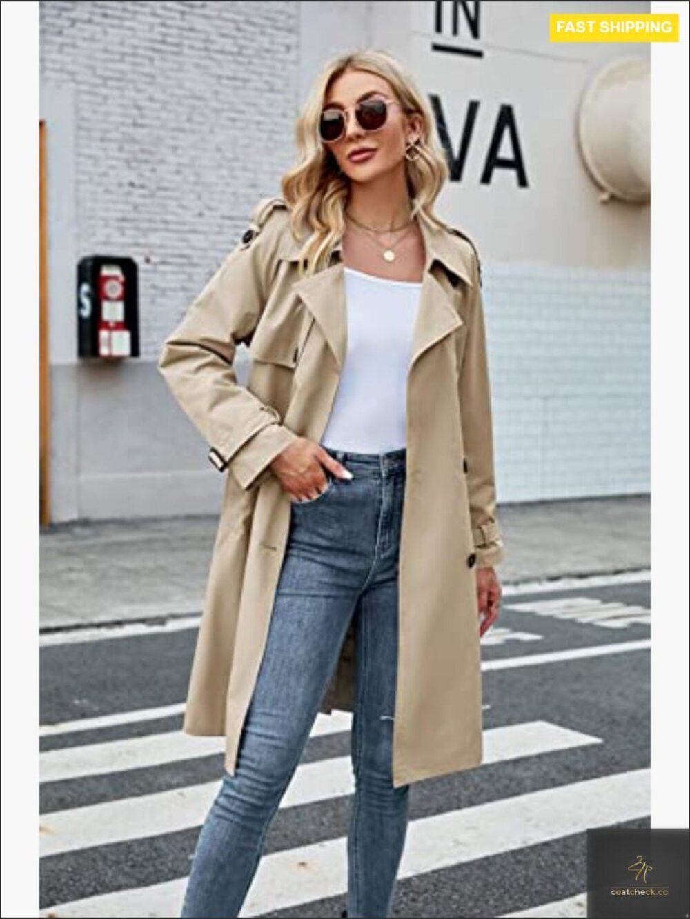Slim Fit Trench Coat Classic Elegant Windproof Double Breasted Overcoat with - Picture 4 of 7